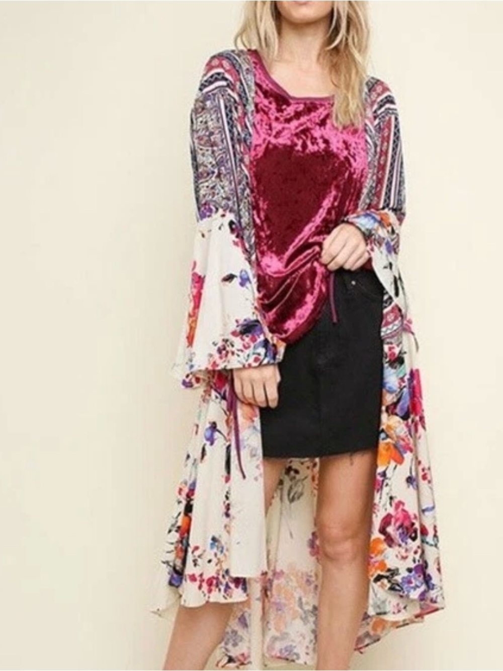 Umgee boho long duster kimono with bell sleeves - Picture 11 of 12